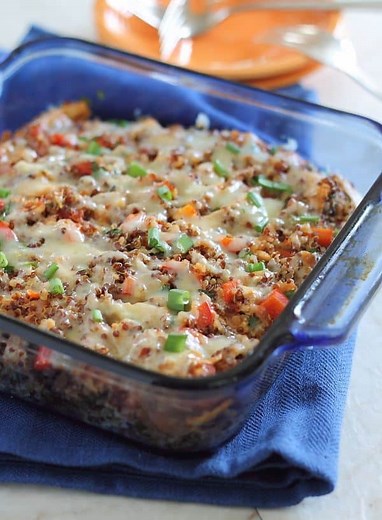 cheddar-chicken-quinoa-bake-an-easy-healthy-casserole image