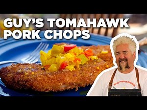 guy-fieris-tomahawk-pork-chops-with-tomatillo-green image