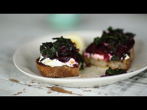 beets-with-greens-and-ricotta-on-toast-video-healthy image